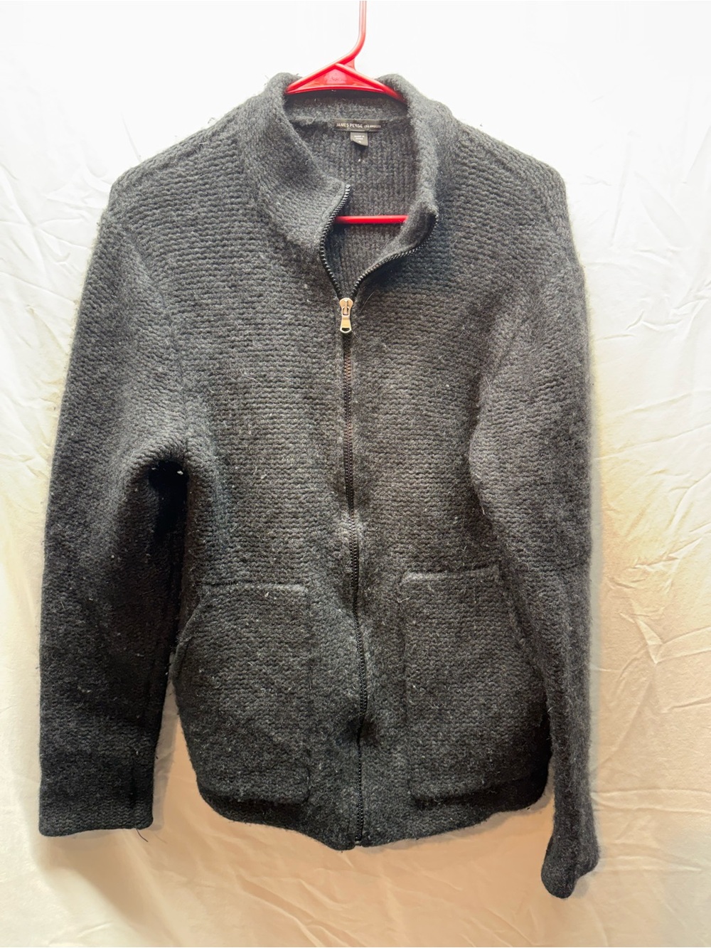 James Perse 100% Cashmere Size 3 L Charcoal Chunky Knit Full Zip Cardigan Jacket